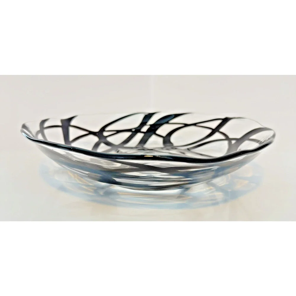 Vintage IKEA Firenze Art Glass Bowl by Martin Bergstrom Handblown Black Swirl